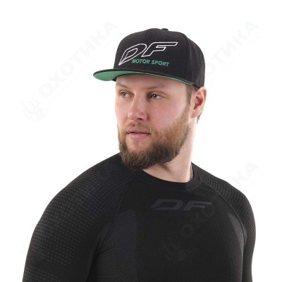 Бейсболка Modern DF Black-Green. Motor Sport (Прямой козырек)