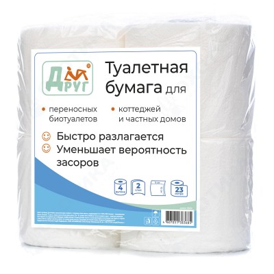 Бумага туалетная ТМ ДРУГ 4 рулона (двухслойная)