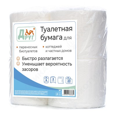 Бумага туалетная ТМ ДРУГ 4 рулона (двухслойная)