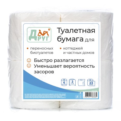 Бумага туалетная ТМ ДРУГ 4 рулона (двухслойная)