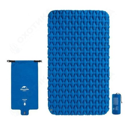 Коврик самонадувающийся Коврик спальный Naturehike NH19Z055-P двойной FC11 (с надувным мешком), голубой